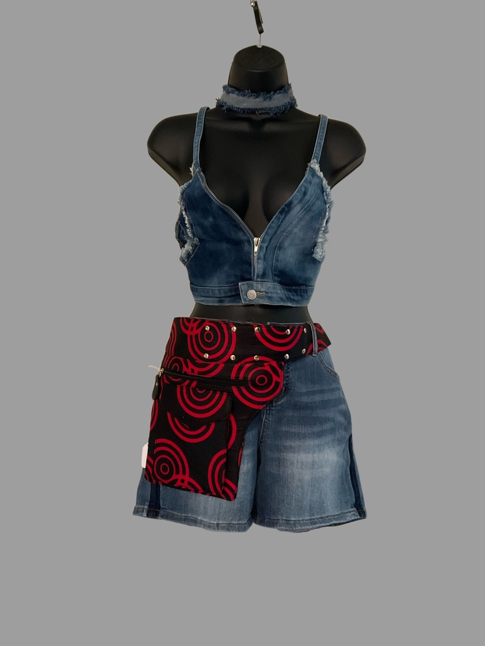 Red & Black Patterned Waist/Crossbody Bag for Women